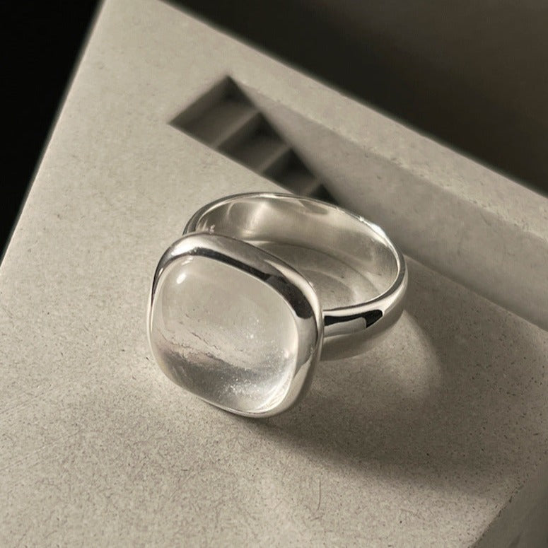 S925 Sterling Silver Square White Crystal Ring