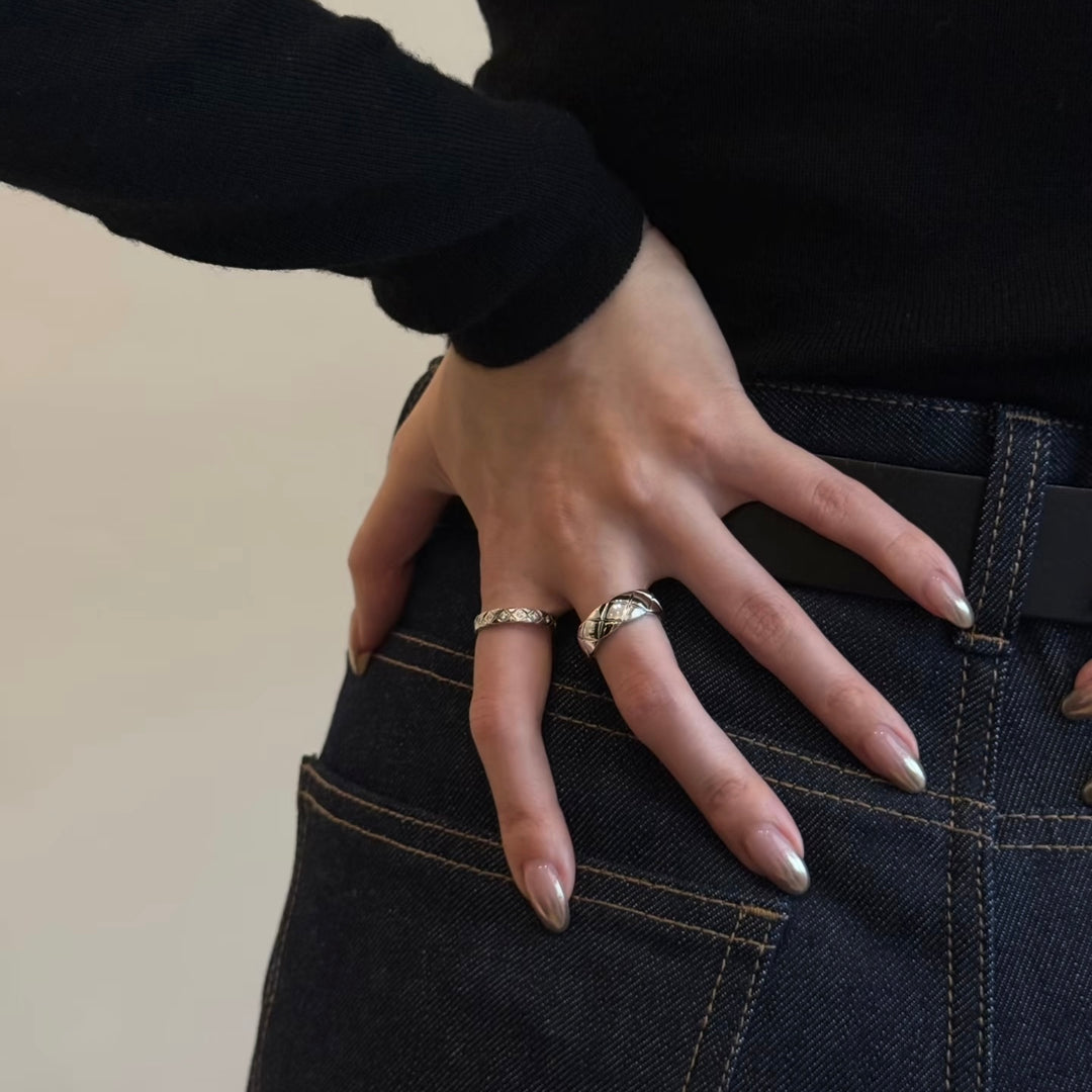 Geometric Quilted Pavé Ring — Gold & Silver | S925 Sterling Silver