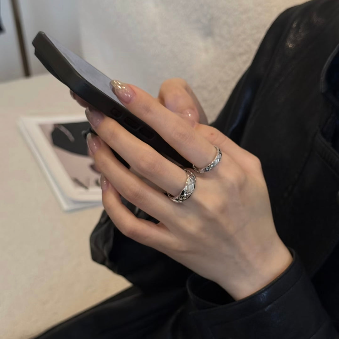 Geometric Quilted Band Ring — Wide & Slim | S925 Sterling Silver