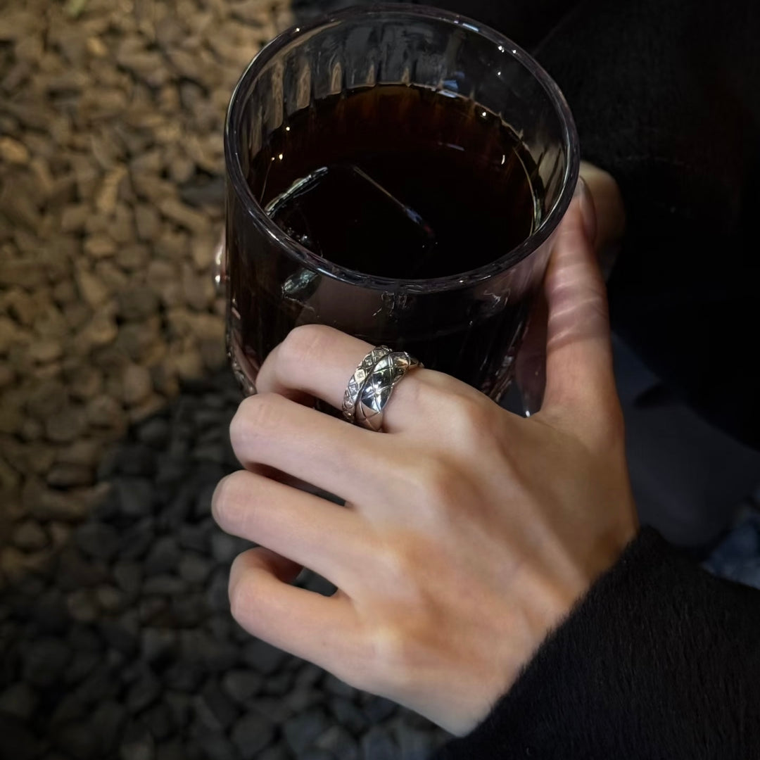 Geometric Quilted Band Ring — Wide & Slim | S925 Sterling Silver