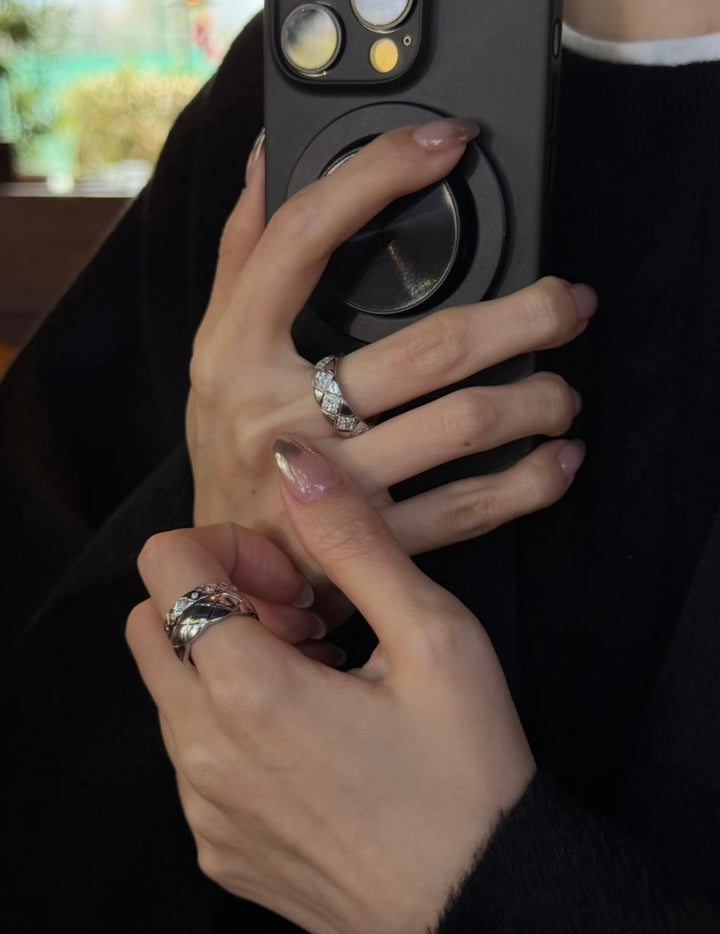 Geometric Quilted Band Ring — Wide & Slim | S925 Sterling Silver