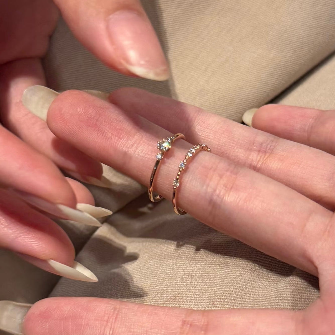 Rose Gold Three-Stone Zircon Ring — Minimal Promise Ring | S925 Sterling Silver