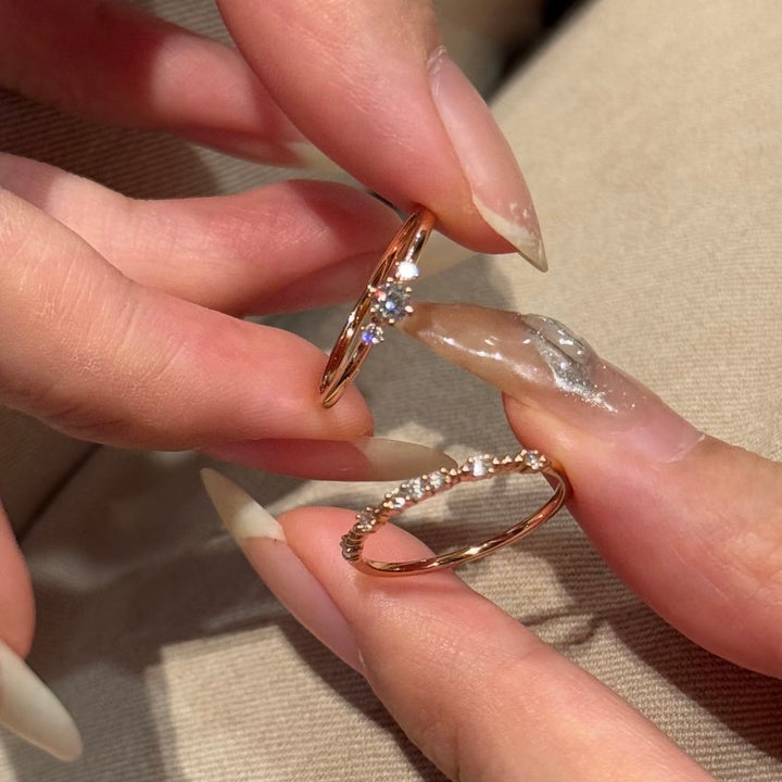 Rose Gold Three-Stone Zircon Ring — Minimal Promise Ring | S925 Sterling Silver