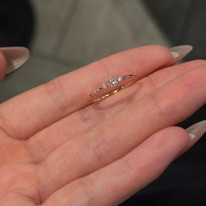 Rose Gold Three-Stone Zircon Ring — Minimal Promise Ring | S925 Sterling Silver
