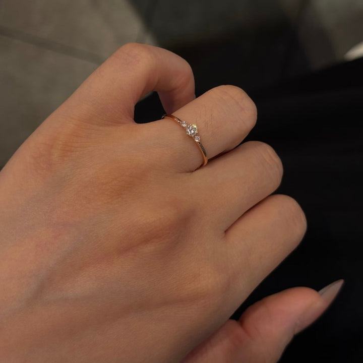 Rose Gold Three-Stone Zircon Ring — Minimal Promise Ring | S925 Sterling Silver