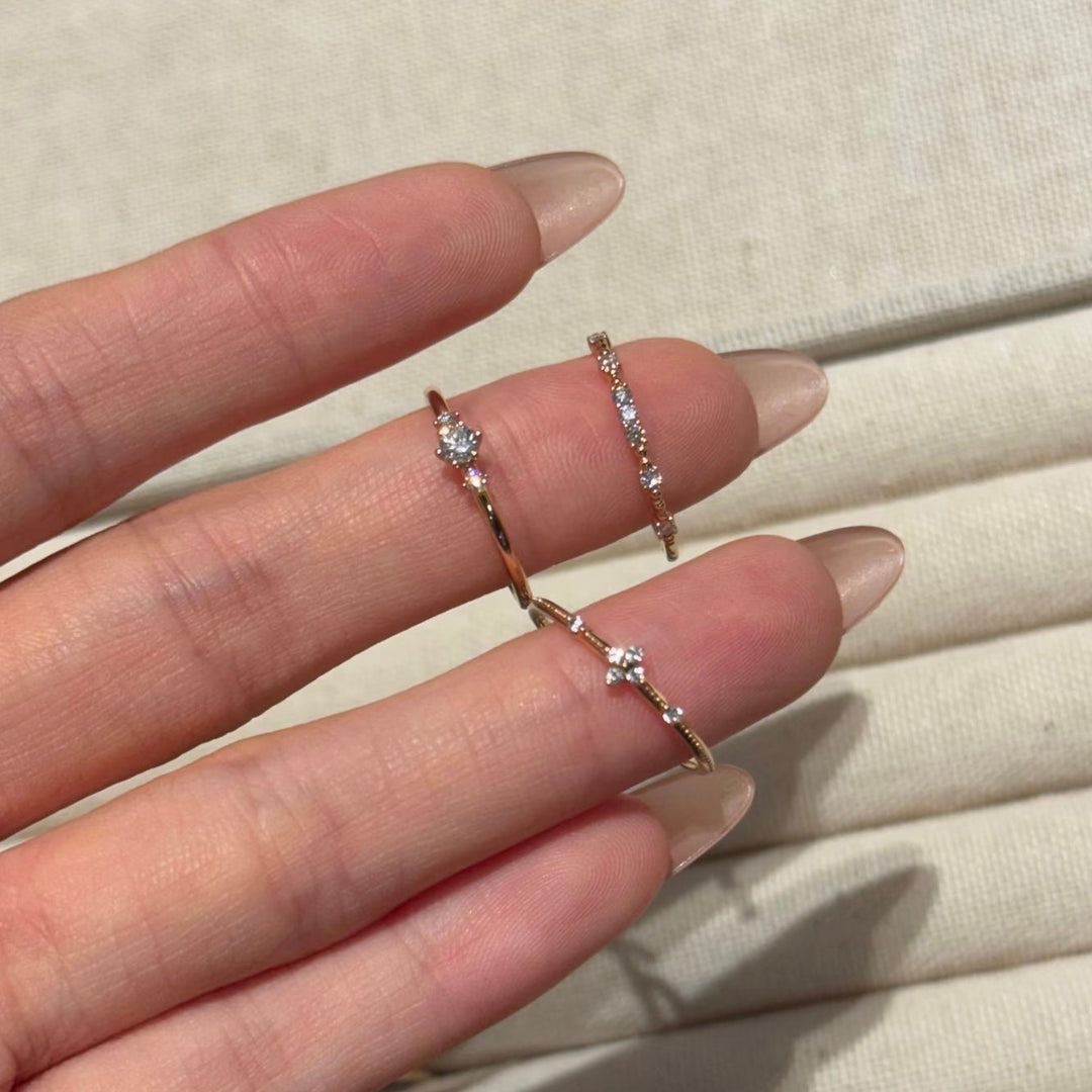 Rose Gold Minimal Zircon Stacking Ring — Delicate Band | S925 Sterling Silver