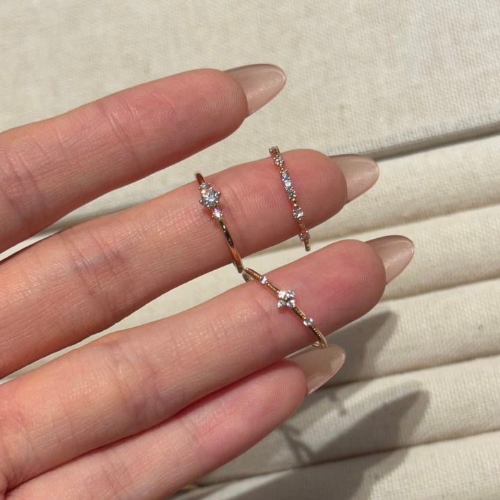 Rose Gold Three-Stone Zircon Ring — Minimal Promise Ring | S925 Sterling Silver