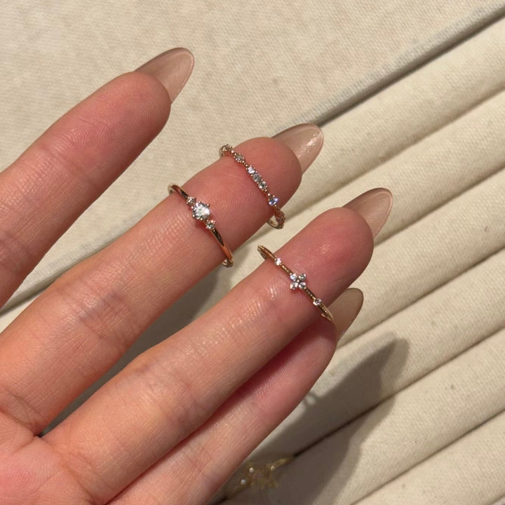 Rose Gold Three-Stone Zircon Ring — Minimal Promise Ring | S925 Sterling Silver