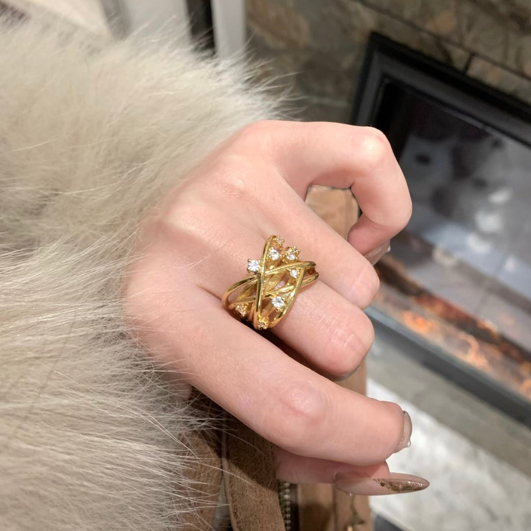 Crystal Cross Wrap Adjustable Ring