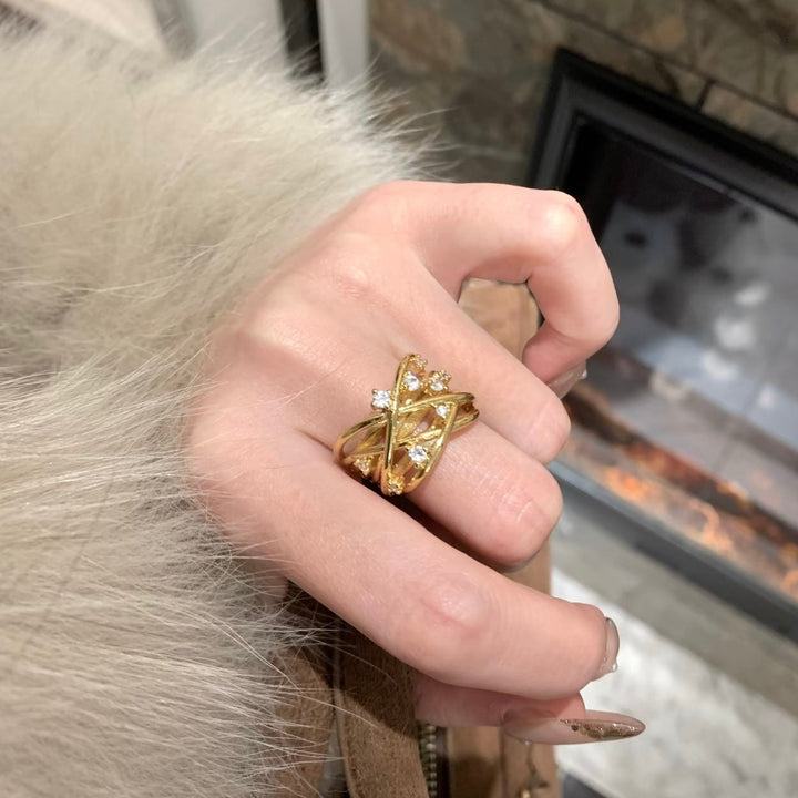 Crystal Cross Wrap Adjustable Ring