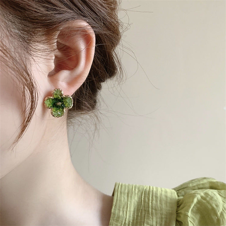 Gradient Crystal Green Flower Earrings