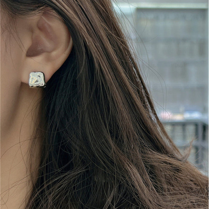 S925 Sterling Silver Vintage Square Earrings