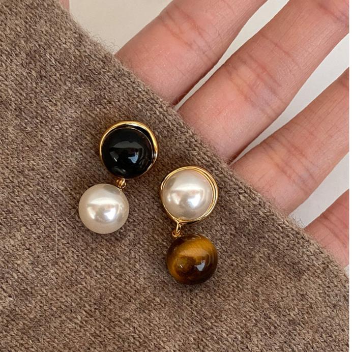 Murad Asymmetrical Tiger's Eye Pearl Earrings