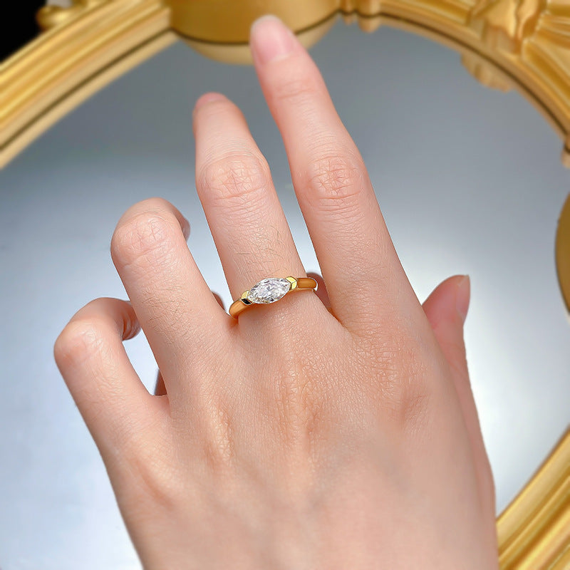 Horse Eye Zirconia S925 Sterling Silver Plated 18k Ring