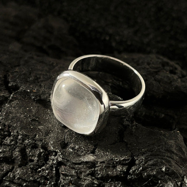 S925 Sterling Silver Square White Crystal Ring
