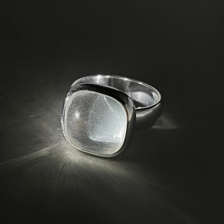S925 Sterling Silver Square White Crystal Ring