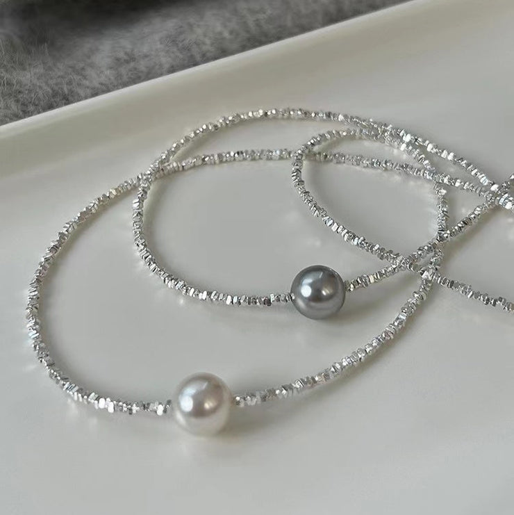 Sterling Silver Crushed Silver Pearl Necklace