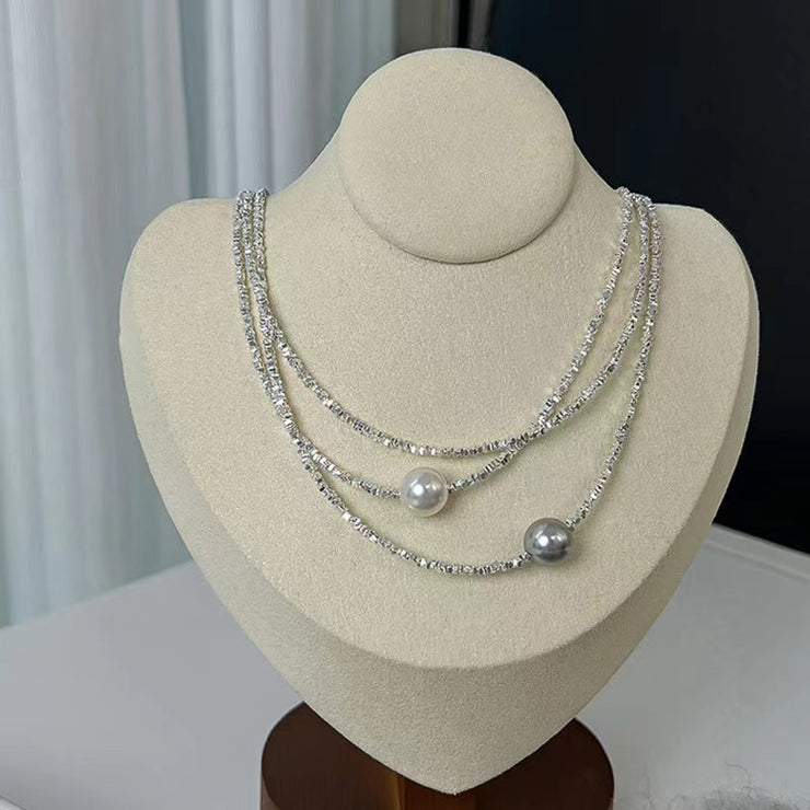 Sterling Silver Crushed Silver Pearl Necklace