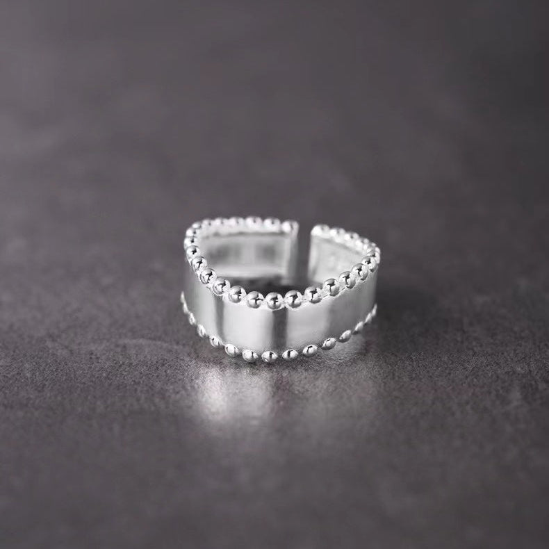 sterling silver Wave Glossy Beaded Edge Ring