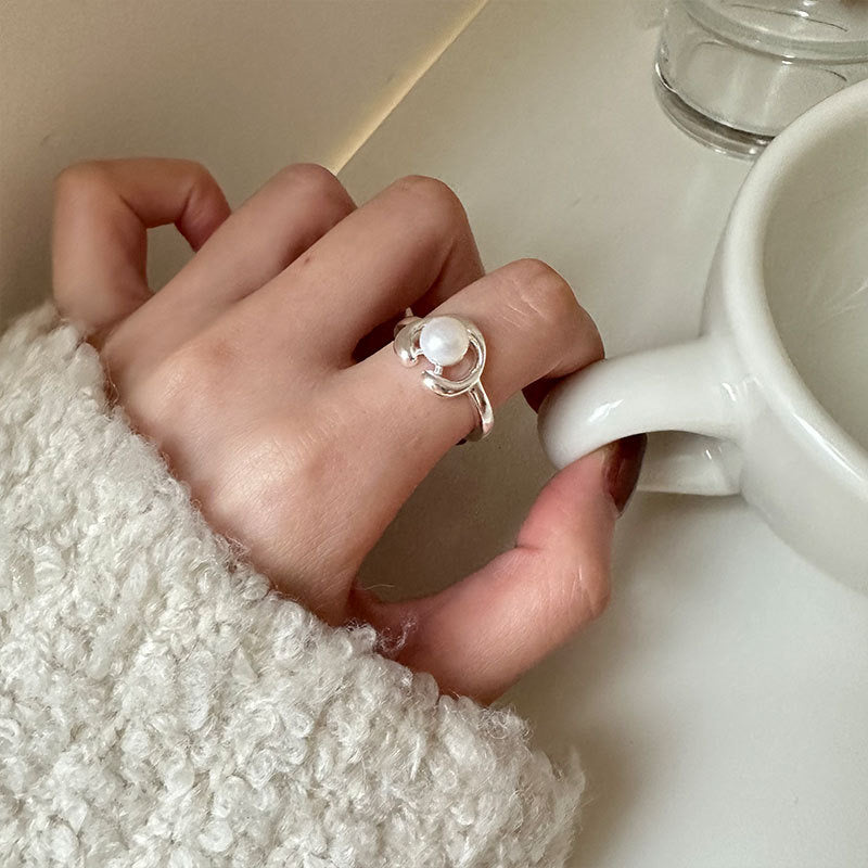 S925 Sterling Silver Pearl Adjustable Ring