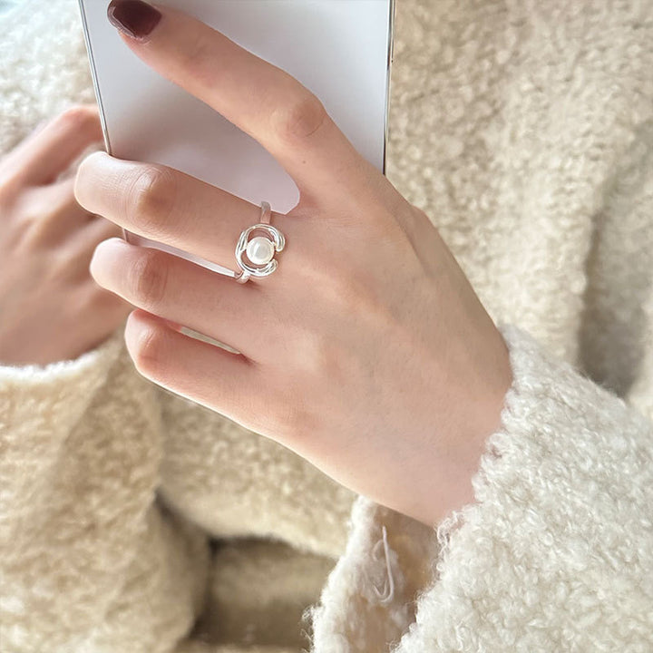 S925 Sterling Silver Pearl Adjustable Ring