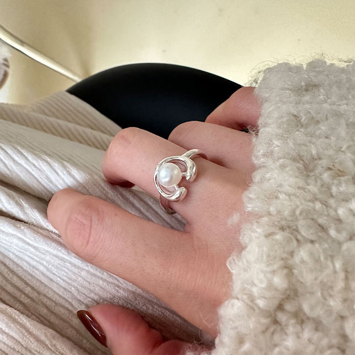S925 Sterling Silver Pearl Adjustable Ring