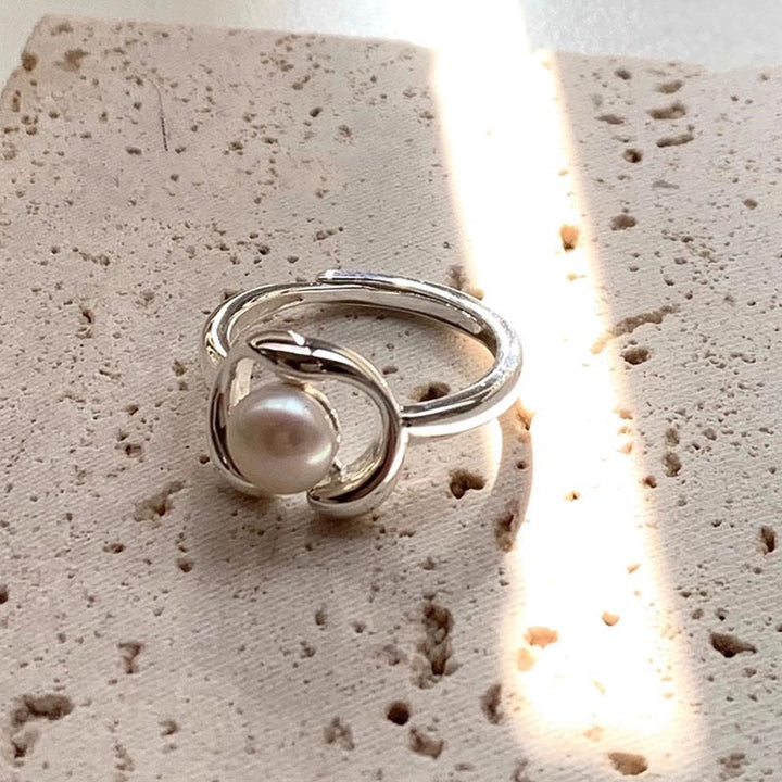S925 Sterling Silver Pearl Adjustable Ring
