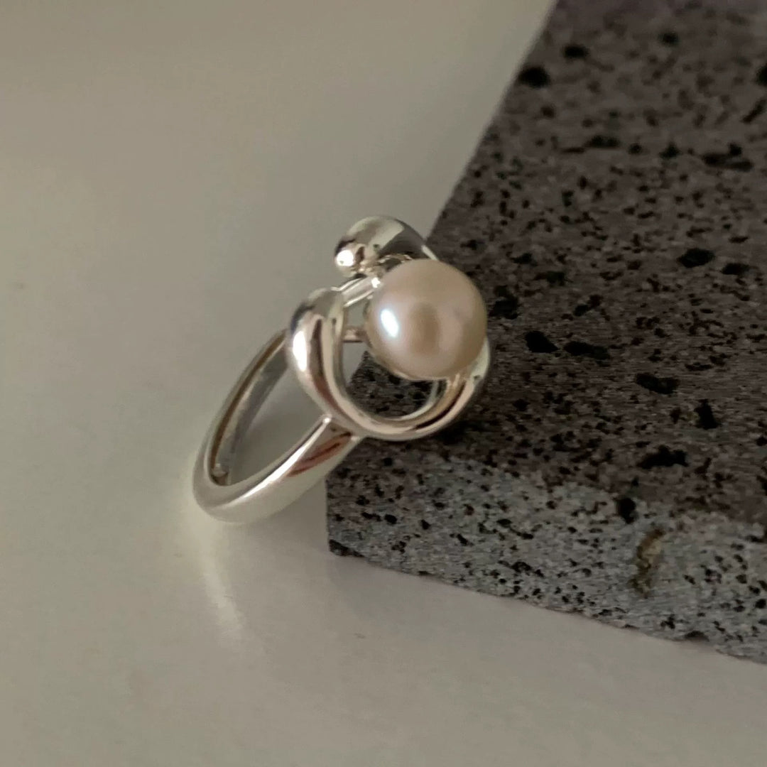 S925 Sterling Silver Pearl Adjustable Ring
