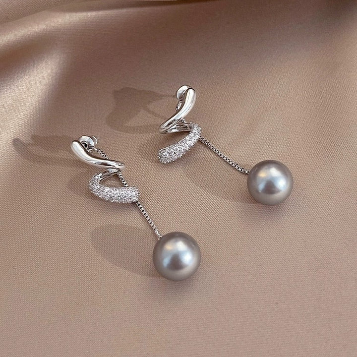 Rhinestone Spiral Pearl Earrings