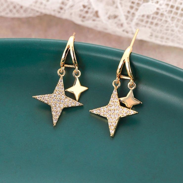 Delicate Overlapping Star Zirconia Earrings