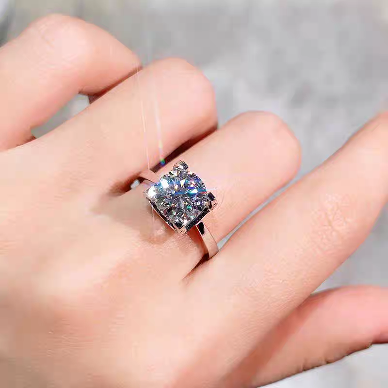 Sterling Silver Bullhorn Moissanite Ring