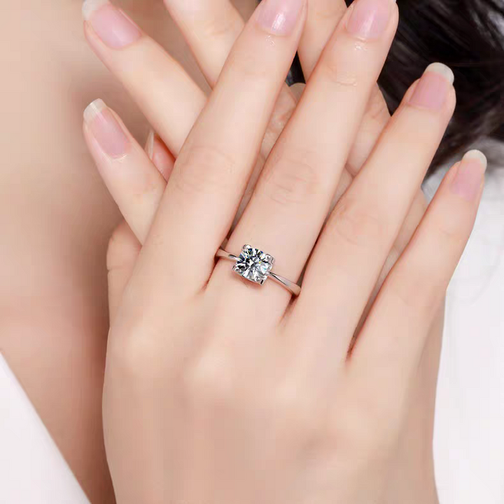 Sterling Silver Bullhorn Moissanite Ring