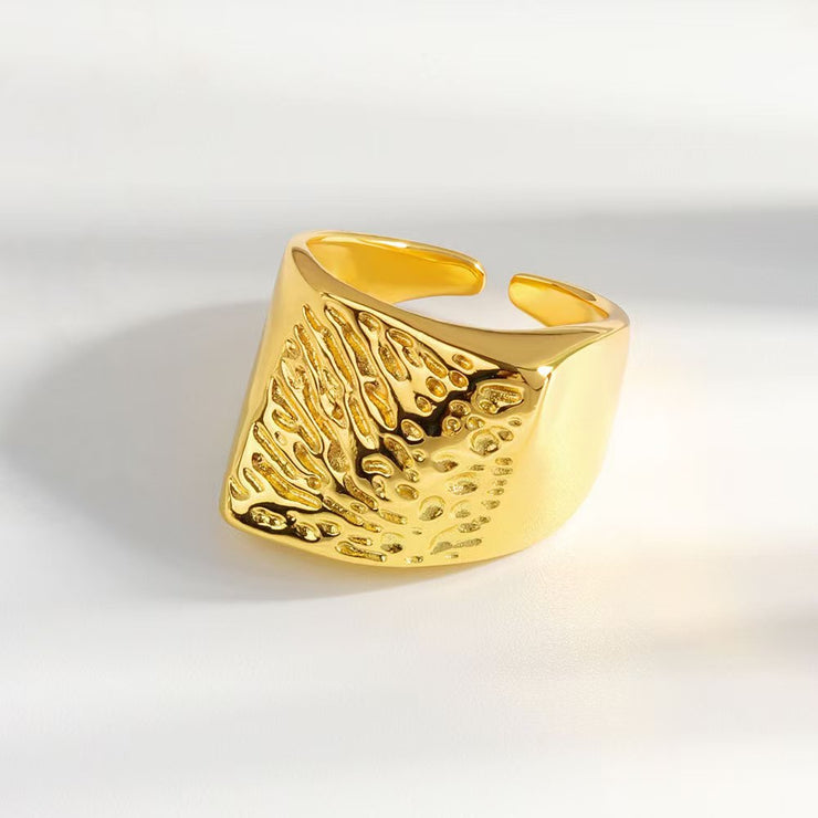 Geometric Square Textured Adjustable Ring