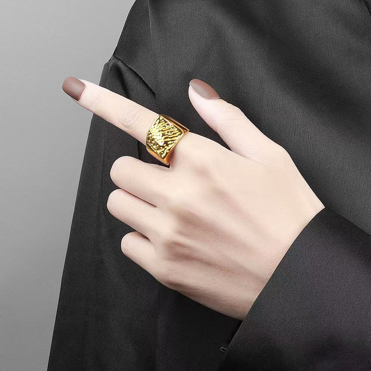 Geometric Square Textured Adjustable Ring