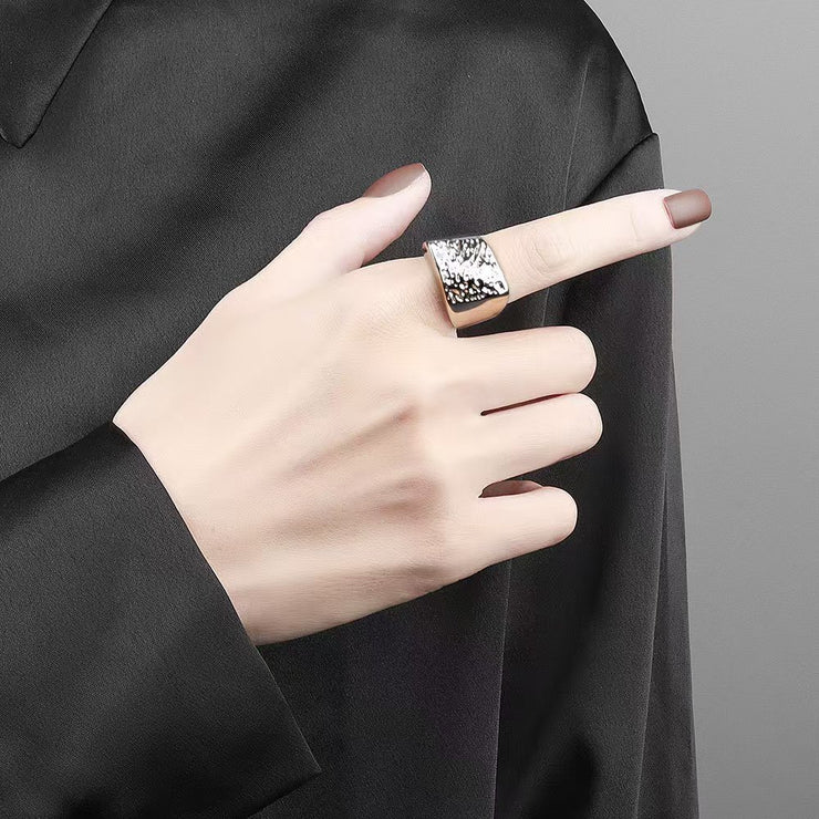 Geometric Square Textured Adjustable Ring