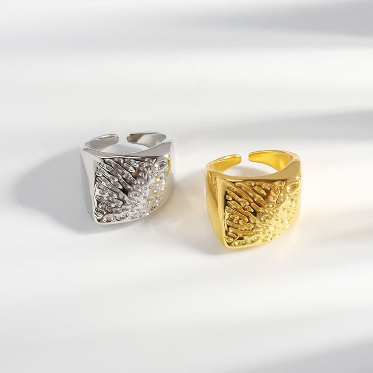 Geometric Square Textured Adjustable Ring