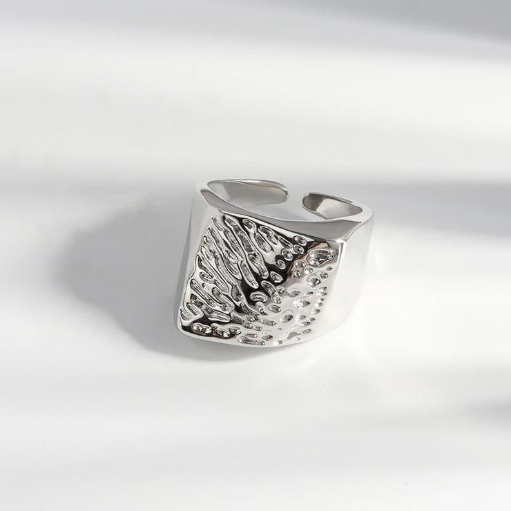 Geometric Square Textured Adjustable Ring