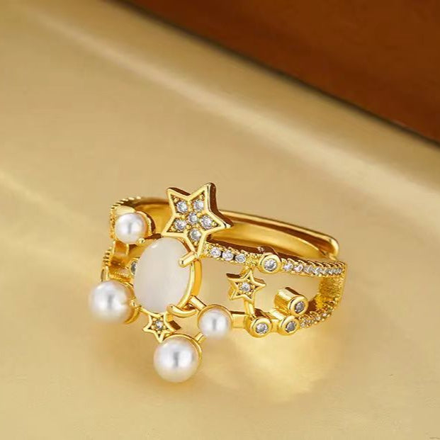 S925 Sterling Silver Star Pearl Ring