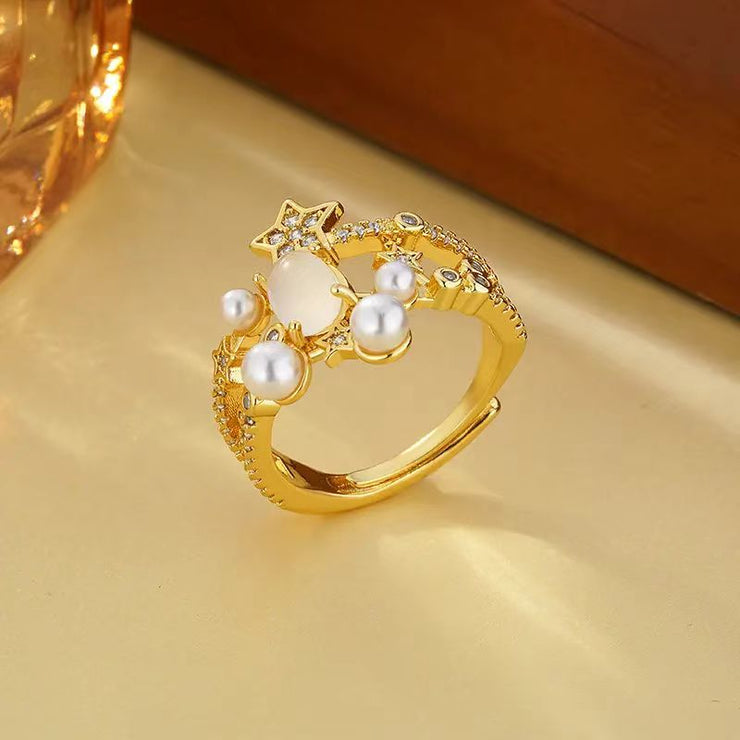 S925 Sterling Silver Star Pearl Ring