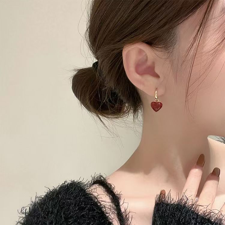 Heart Pendant Huggie Earrings