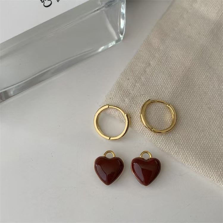Heart Pendant Huggie Earrings