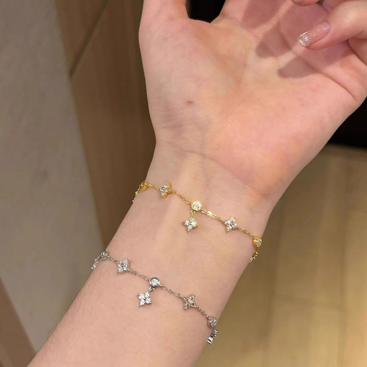 Sterling Silver Star Sparkling Five Flower Bracelet