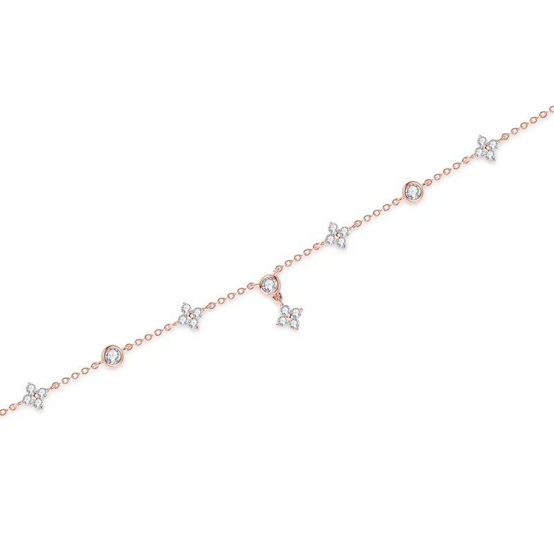 Sterling Silver Star Sparkling Five Flower Bracelet