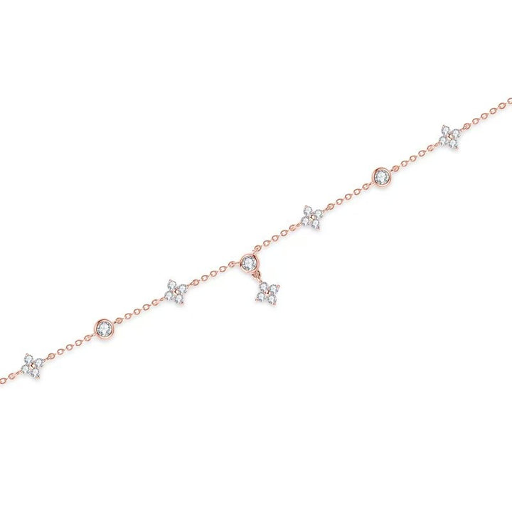 Sterling Silver Star Sparkling Five Flower Bracelet