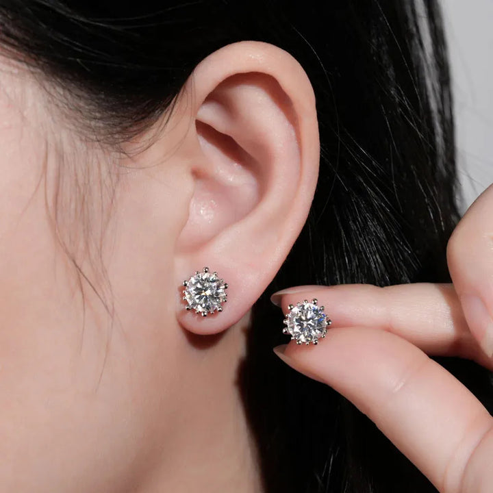 Sunburst Crown Moissanite Stud Earrings