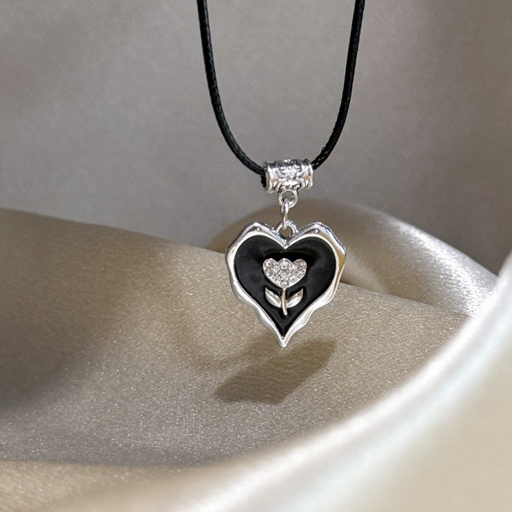 Cubic Zircon Flower Heart Necklace