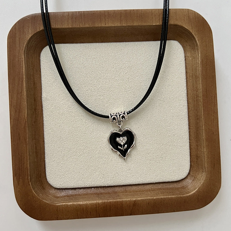 Cubic Zircon Flower Heart Necklace