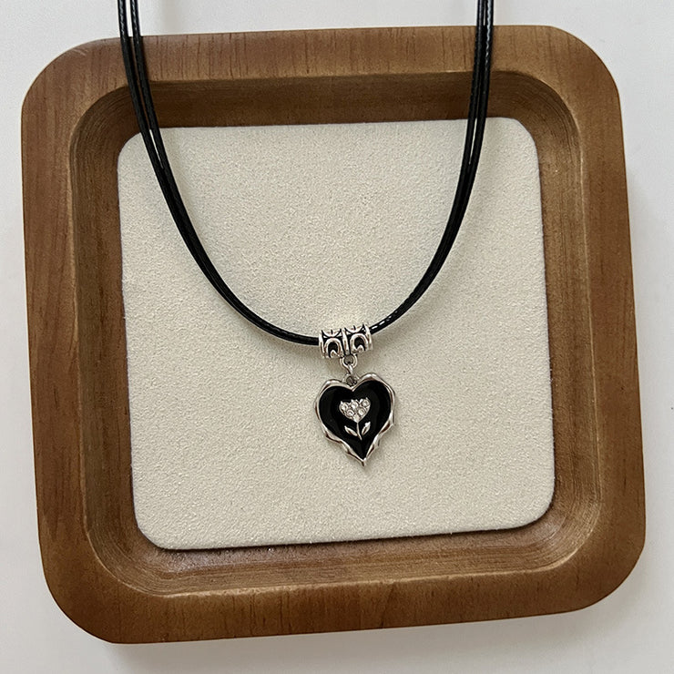 Cubic Zircon Flower Heart Necklace
