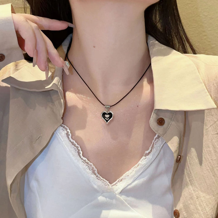 Cubic Zircon Flower Heart Necklace