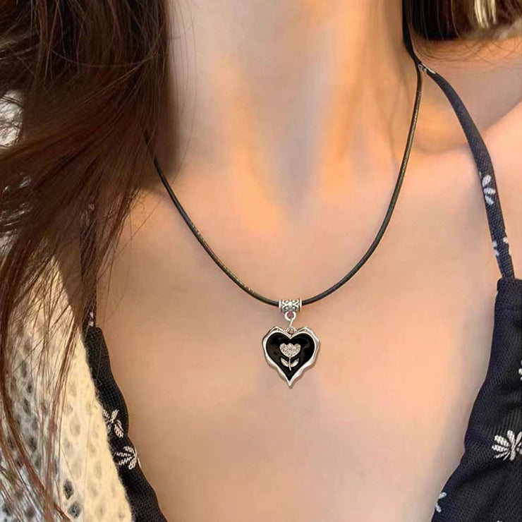 Cubic Zircon Flower Heart Necklace